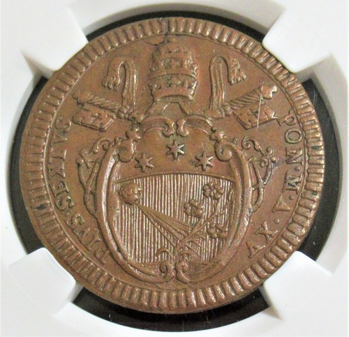 Italy: Papal States. Pius VI Baiocco Anno XV (1789) MS63 Brown NGC