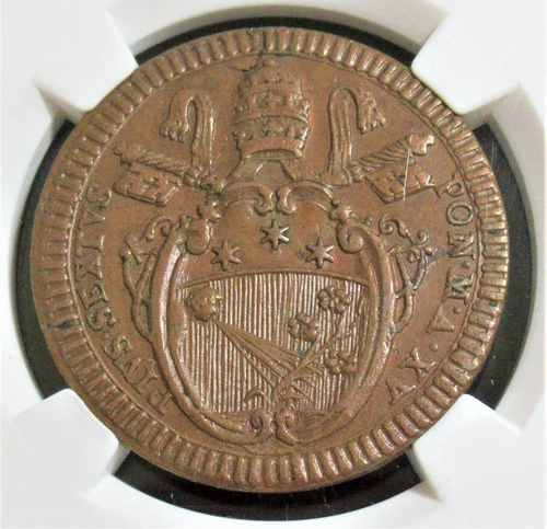 Italy: Papal States. Pius VI Baiocco Anno XV (1789) MS63 Brown NGC.