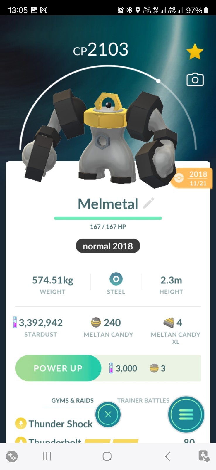 Melmetal ( Caught In 2018 ) Pokemon Tr@de Go