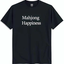 Soft Black T-Shirt with 'Mahjong Happiness' Graphic Comfortable & Stylish