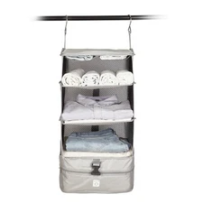 Small Stow-N-Go Hanging Travel Shelves 3-Tiered Organizer Gray S3TheBrand