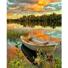 Paint By Numbers Adults kids Seascape Boat Lake DIY Painting Kit 40x50CM Canvas