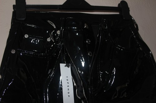 BNWT Topshop Black Wet Look Vinyl Editor Crop Jeans Trousers 6 W25 L32 RP £49.99 - Picture 15 of 18