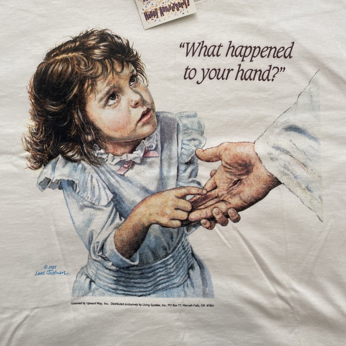 NWT Vintage 1989 Graphic What Happened To Your Hand Jesus Tee Size