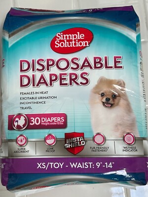 30 Simple Solution Disposable Dog Diapers - Toy/XS Waist 9''-14'' under 10 lbs.