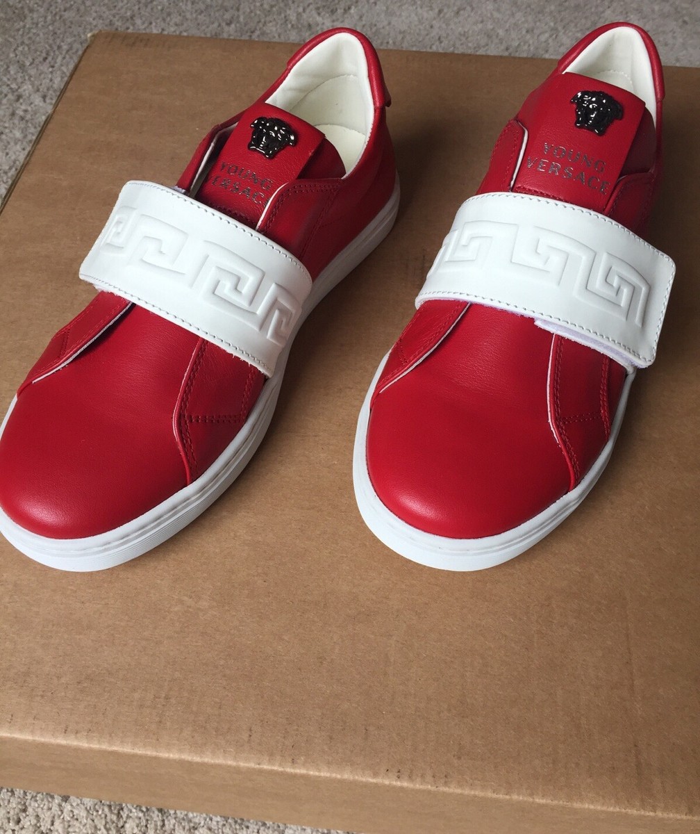 VERSACE BOYS GIRLS DESIGNER SNEAKERS TRAINERS RED /WHITE UK NEW