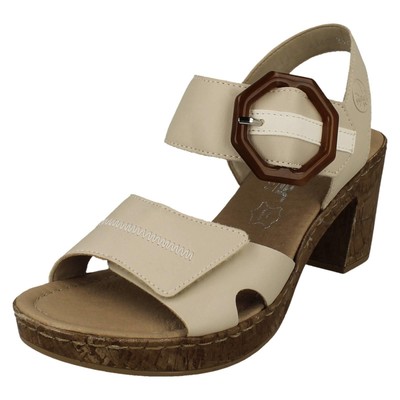 Ladies Rieker 66876 Heeled Sandal With Faux Buckle