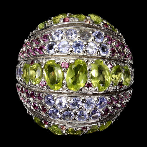 Anillo Ovalado De Plata 925 Con Peridoto Zafiro Rodolita Tanzanita 7.5 - Imagen 2 de 10