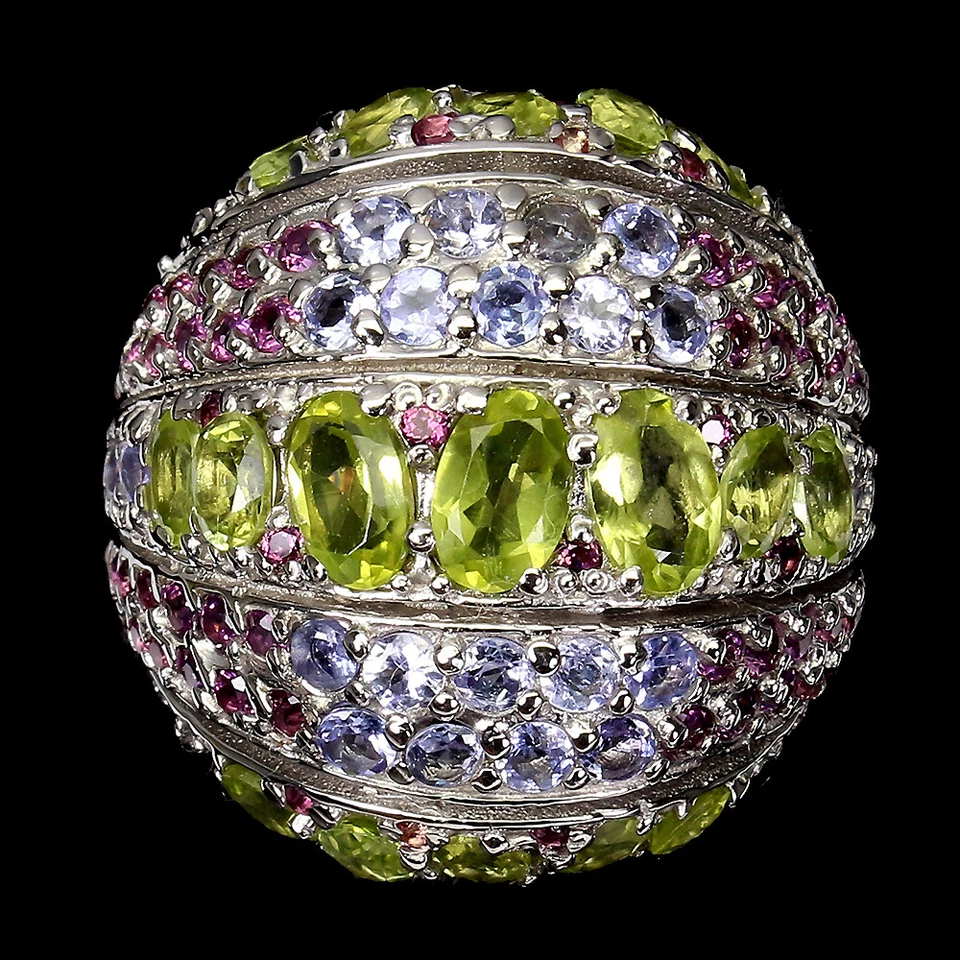 925 Sterling Silver Ring Oval Peridot Sapphire Rhodolite Tanzanite Gemstone 7.5 - Image 2 of 4