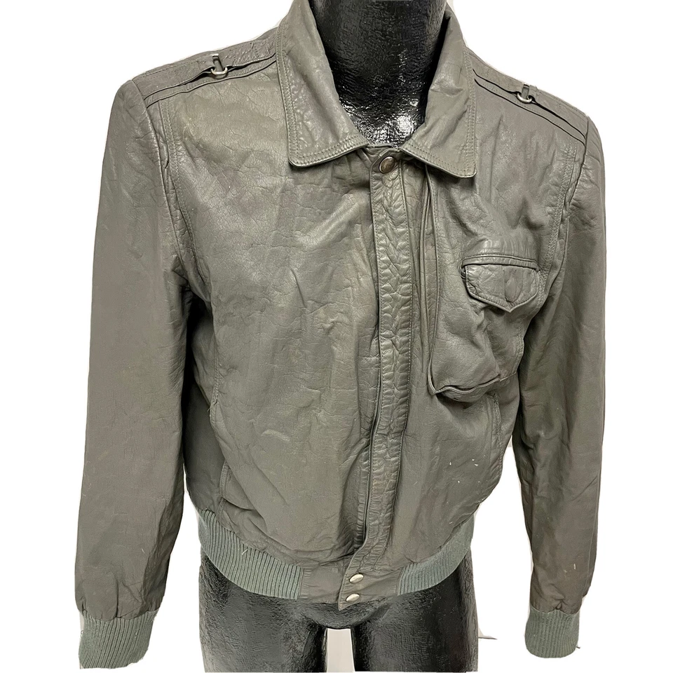 Винтажный 80 90-х Wilsons серый кожаный кафе гонщик куртка MOTO мотоцикла мотоциклиста пальто 42 - Изображение 2 из 4