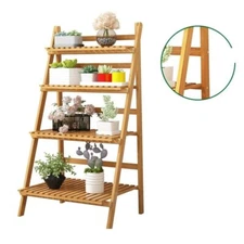 Bamboo Ladder Plant Stand Foldable Flower Pot Display Shelf Rack