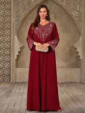 Long Dress Loose Abaya Women Dubai Kaftan Muslim Maxi Robe Rhinestone Party Gown