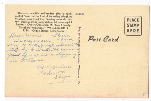 Mt. TOP DINER - Elizabethtown PA ca1950 LINEN Roadside Postcard - Picture 2 of 2