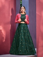 Indian  Pakistan Green Color Lehenga Choli Chaniya Choli, Panjabi Lehenga Choli