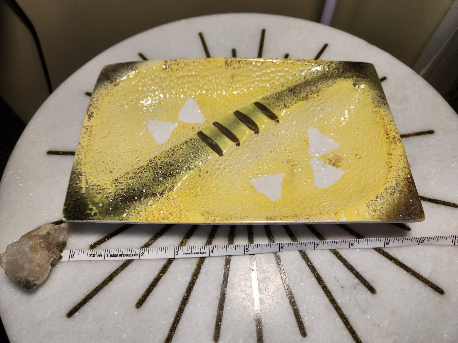 MidCentury Atomic Era Sunshine Yellow Ashtray MCM Ceramic Boomerang