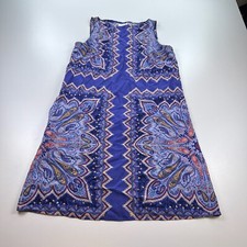 J Jill Shift Dress Womens Small Blue Boho Tropical Beach Rayon Sleeevless