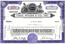 Chas. Pfizer & Co. Inc., Delaware, 1959 - akcje farmaceutyczne (5 akcji)