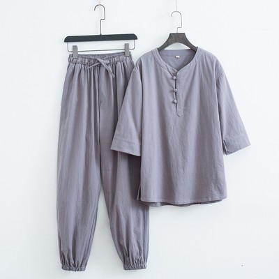 Chinese Tea Dress Tang Suit Ancient Dress Mens Hanfu Kimono Suit 2 Piece Tai Chi