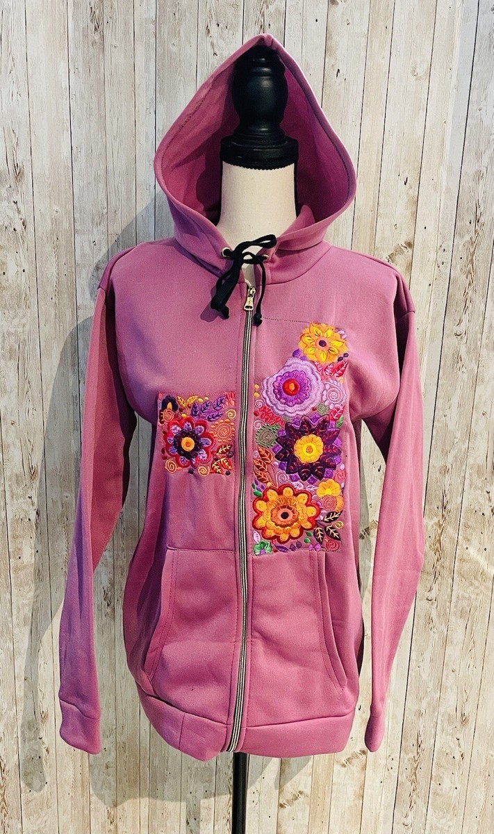 Mexican Embroidered Hoodie Zip Front Sweater Size XL Sueter Mexican Embroidered Hoodie Zip Front Sweater Size XL Sueter
