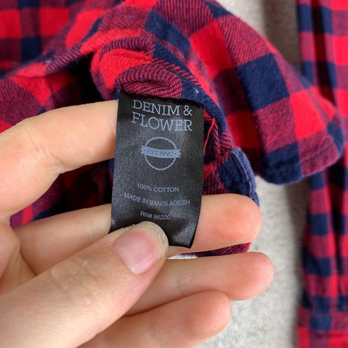 Camisa de mezclilla y flores ajustada de franela con botones para hombre manga larga mediana a cuadros - Imagen 4 de 9
