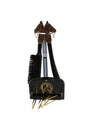 VTG Brush, Shoe Horn And Hanging Tie Rack Set Horse Head Handles Black Plastic