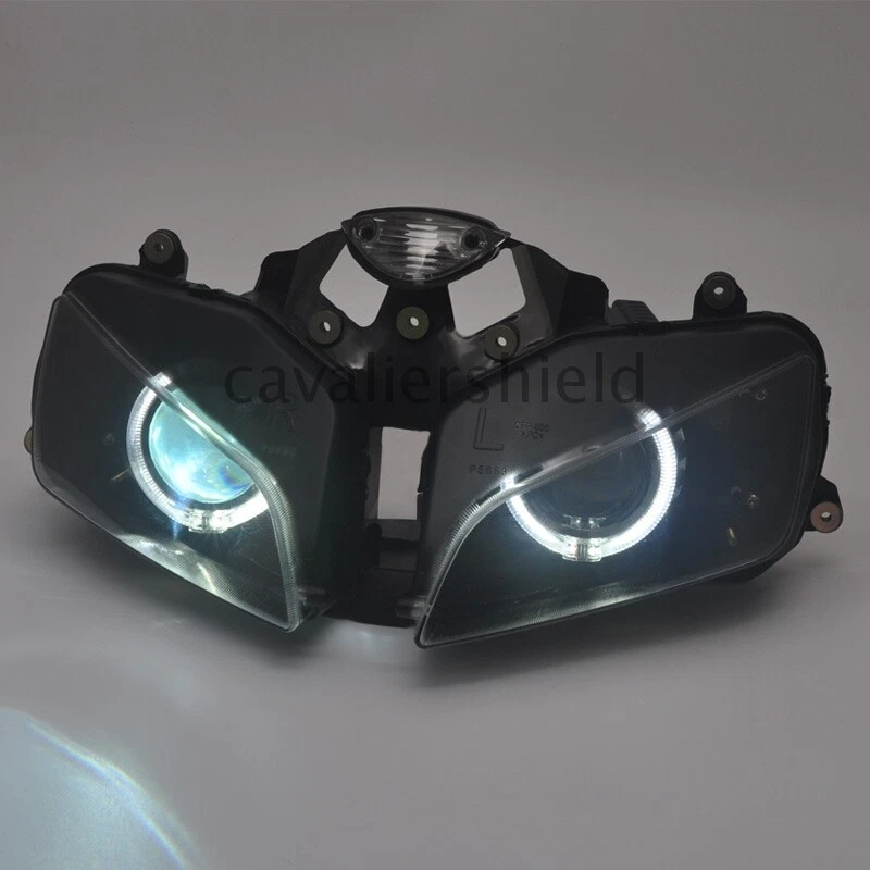 Conjunto de faros proyectores White Angel Eyes HID aptos para Honda CBR600RR 03-2006 Foto 3 de 4