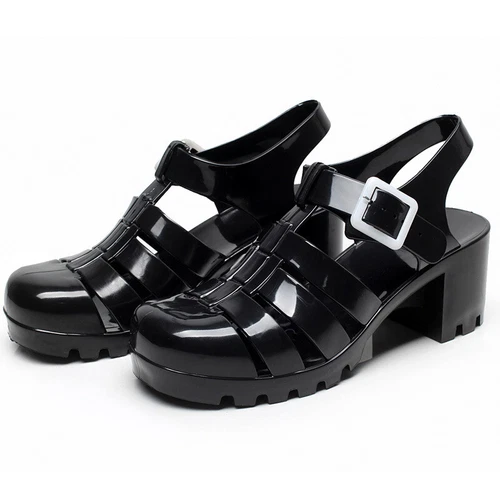 Damen-Sandalen Fersenriemen Gummi mittelhoher Blockabsatz Sommer runde Spitze Plateauschuhe - Bild 8 von 19
