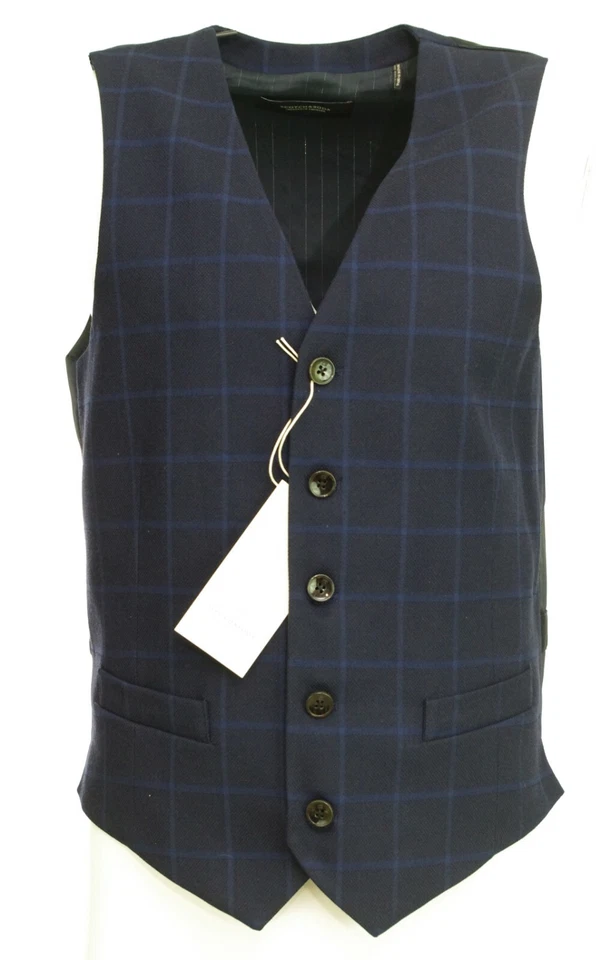 Grandfather Gilet Scotch & Soda Navy Blue Check Classic Yarn Gilet Size M - Image 2 of 4