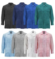 Men's Guayabera Long Sleeve Button Up Cuban Beach Casual Embroidered Dress Shirt