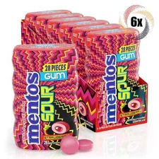 Full Box 6x Pack Mentos Sour Strawberry Sugar Free Gum, 28 Pieces Each - 1.98oz