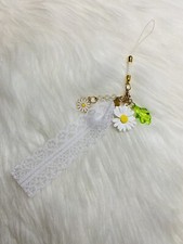 Sunflower Cell Phone Charm White Lace Strap Accessories Handmade New