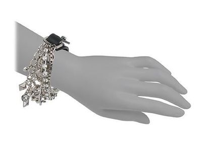 BRAND NEW - ABS by Allen Schwartz Rhodium, Crystal & Black Faux Leather Bracelet