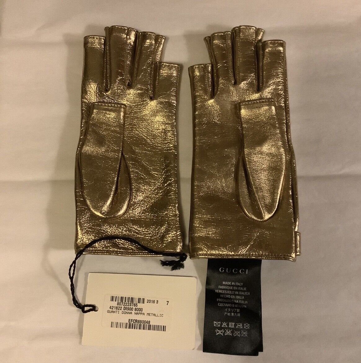 GUCCI women's gloves NWT Leather Gold size 6,5