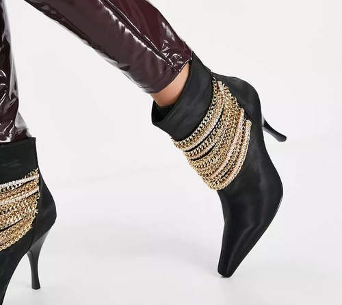 New JEFFREY CAMPBELL Change Embellished Satin Ankle Bootie Size 8 - New With BOX - Picture 5 of 12