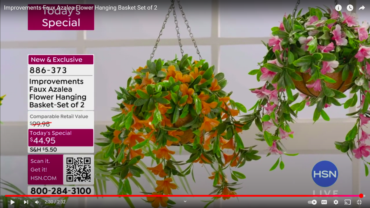 Improvements Faux Azalea Flower Hanging Basket - Set of 1 or 2