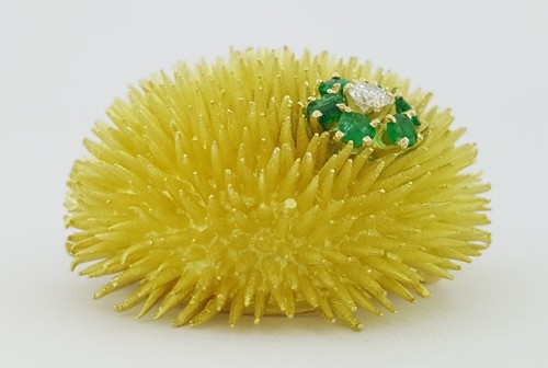 Vintage Tiffany & Co Emerald & Diamond Sea Urchin Brooch Pin 18k Gold 44.5 Grams - Picture 5 of 10