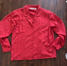 Vintage Oscar De La Renta Blouse Womens 12 Long Sleeve Red Career Dressy Pleated