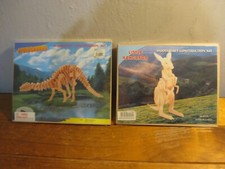 2 x Woodcraft Construction Kit 3d Puzzles Little Kangaroo  Dinosaur NEW/SEALED 