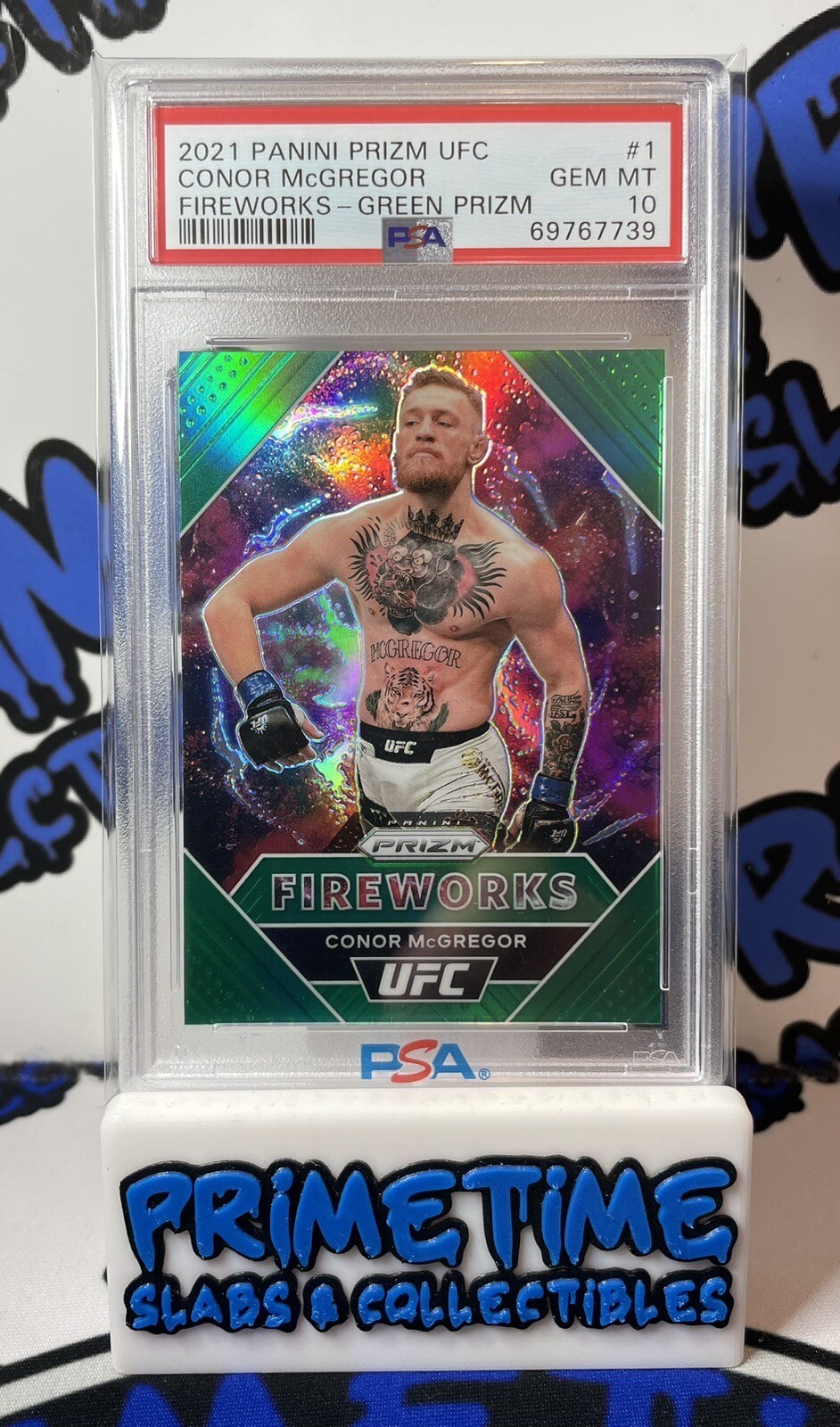 2021 Panini Prizm UFC Conor McGregor Fireworks Green Prizm PSA 10