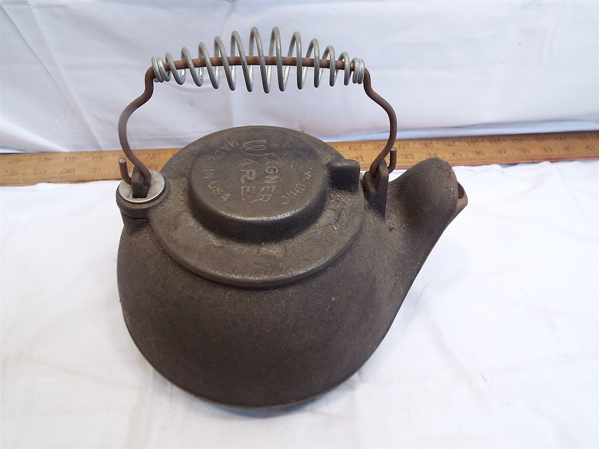 Cast Iron Wagner Ware Teapot Small Tea Kettle Pot Wire Handle