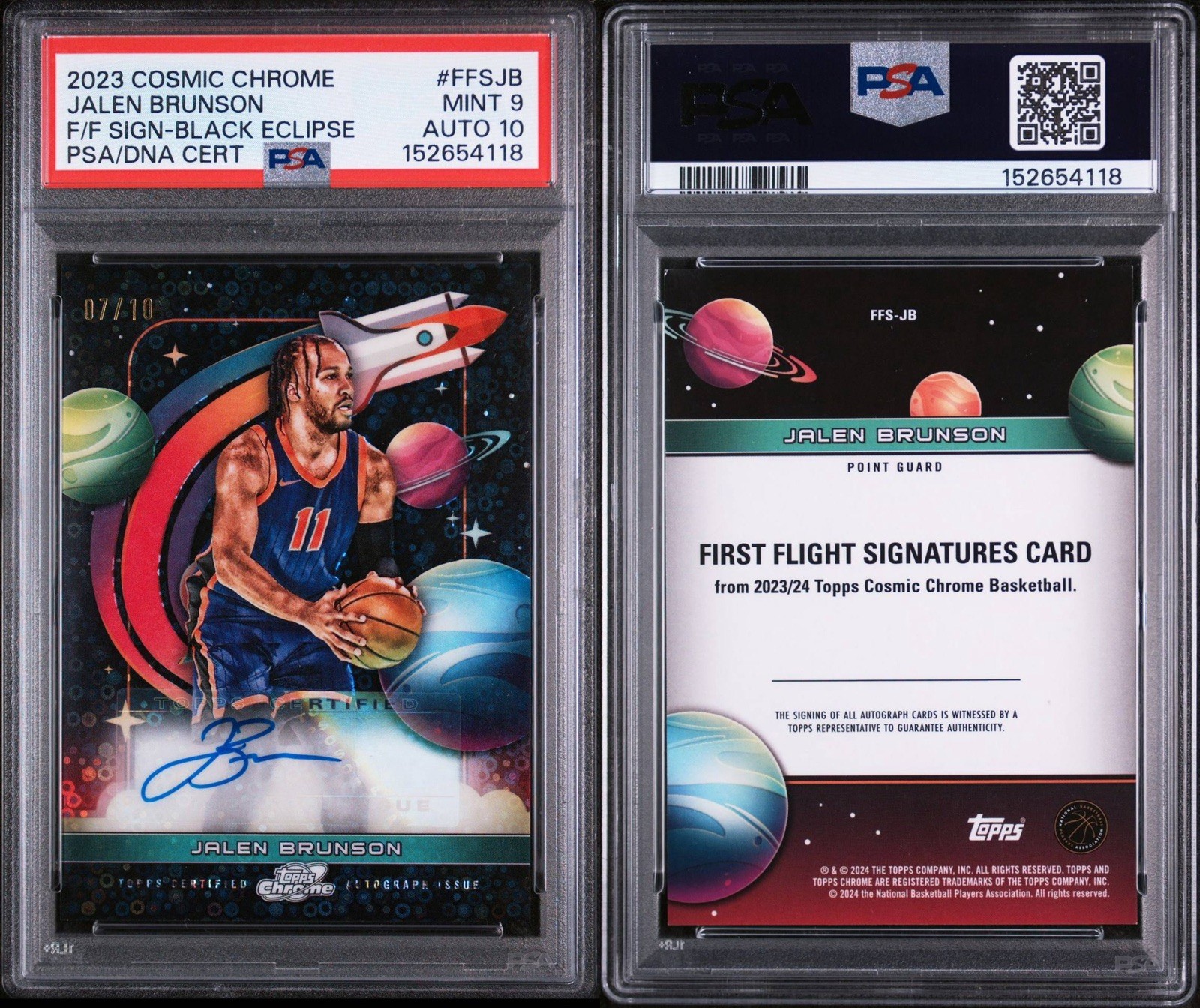 2023 Topps Cosmic Chrome First Flight Signatures Jalen Brunson /10 PSA 9 Auto 10 view 3