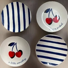 Kate Spade Vintage Cherries Melamine Tidbit Appetizer 6” Set/4 Plates NEW