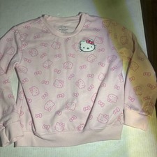 SANRIO Hello Kitty Crew Neck Pink Pullover Sweatshirt Soft Fleece Size 10