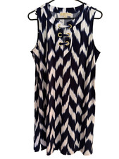 Michael Kors Chevron Ikat Shift Dress Blue White Gold Sleeveless Large Office