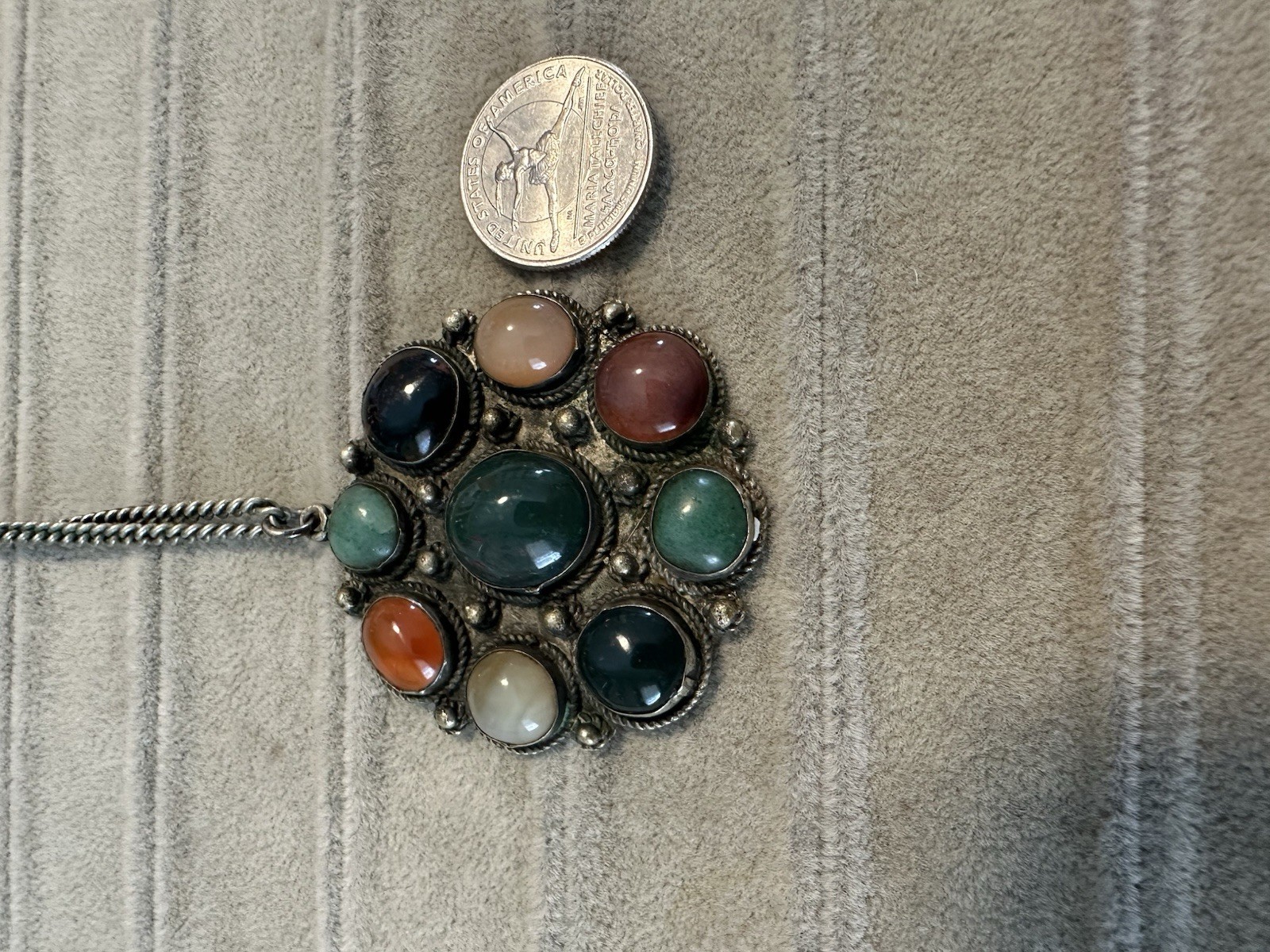 Vtg Multi Gemstone Stone Round Statement Pendant … - image 4