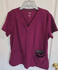 Koi Next Gen Hustle Heart Women's 3 Pocket V-Neck Scrub Top M Women Maroon Red