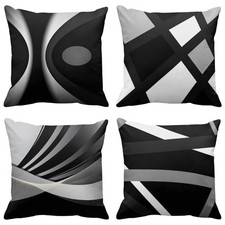 Set of 4 Black Throw Pillow Covers Modern 18" x 18" Pack of 4 Black and Grey