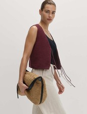 M&S Womens Cotton Sleeveless Knitted V-Neck Vest Top in Dark Burgundy