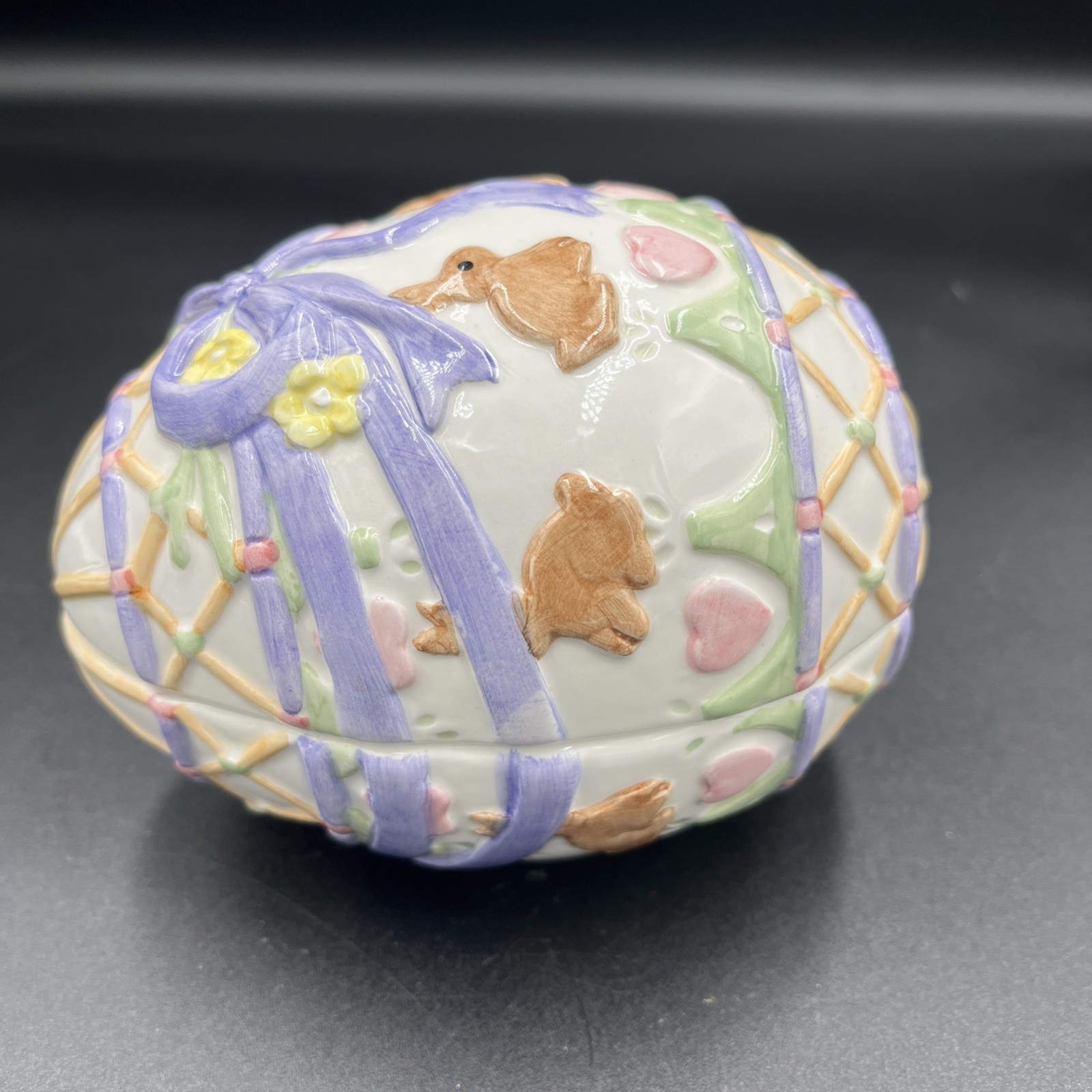 FITZ AND FLOYD "ESSENTIALS," EASTER EGG BUNNIES MONEY BOX TRINKETS CANDY DISH thumbnail 5