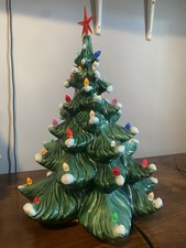 Vintage Atlantic Mold Ceramic Christmas Tree Large Bulb Snow Flocked 14" NO BASE
